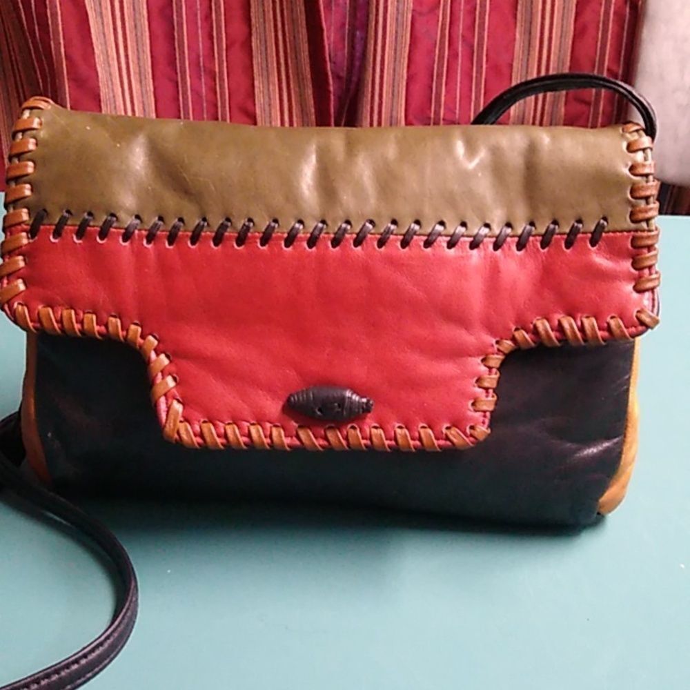 Vintage Samir Leather Block color Crossbody Bag Grandmacore Cottagecore